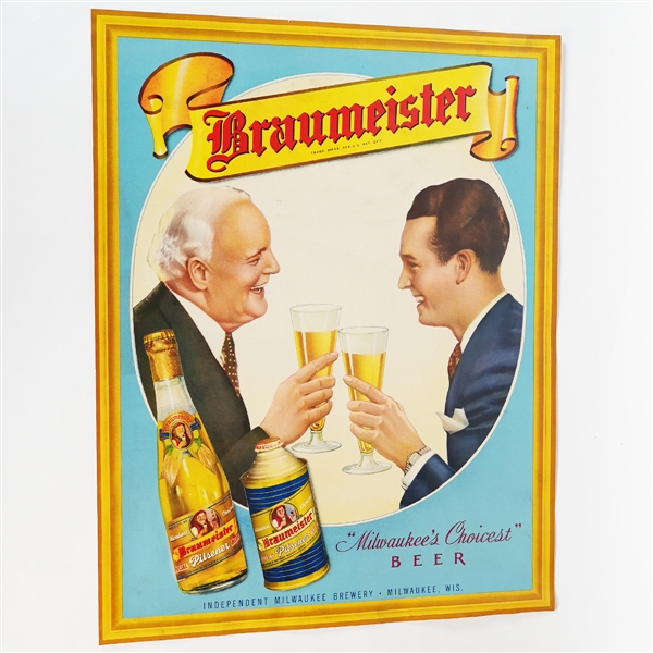 Independent Braumeister Pilsener Men Toasting CONE TOP Bottle Lithograph MINTY