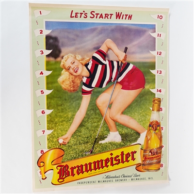 Independent Braumeister Lets Start With Golfing Woman Lithograph MINTY