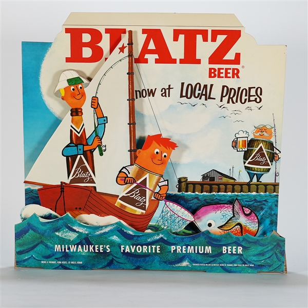 Blatz Beer Local Prices Fishing 3D Motion Sign PRISTINE RARE