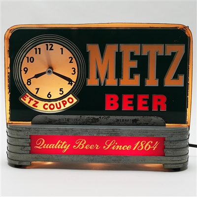 Metz Quality Beer Since 1864 Clock Illuminated HALO Sign SCARCE