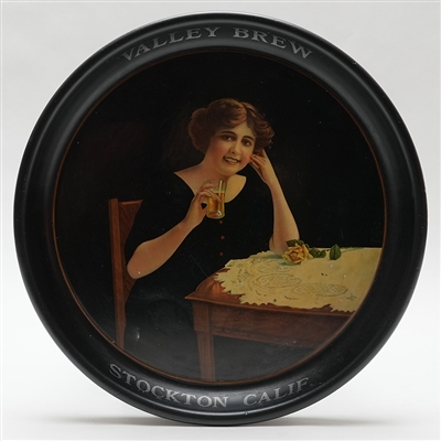 Valley Brew Pretty Brunette Lady at Table Preproh Advertising Tray