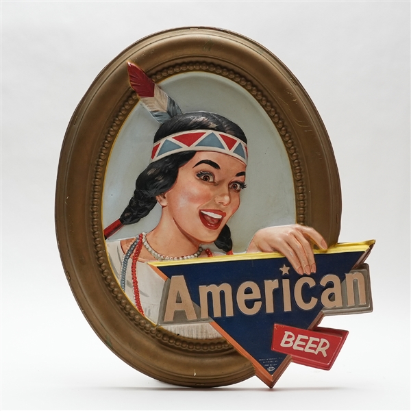 American Beer 3D Native American Woman Self Framed Sign