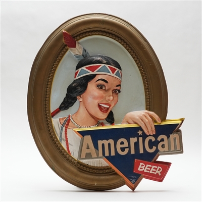 American Beer 3D Native American Woman Self Framed Sign