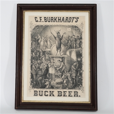 G.F. Burkhardts BUCK Beer Lithograph c 1870 VERY RARE