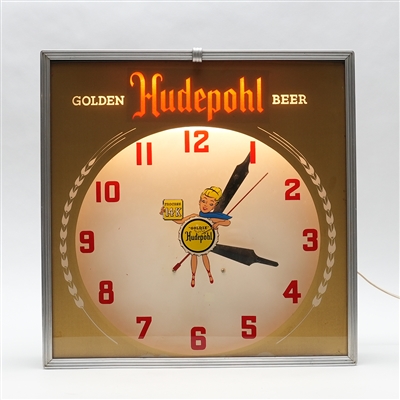 Hudepohl Golden Beer GOLDIE Clock RARE
