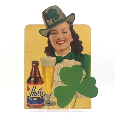 Hulls Cream Ale 1930s Die Cut Irish Theme Cardboard Sign