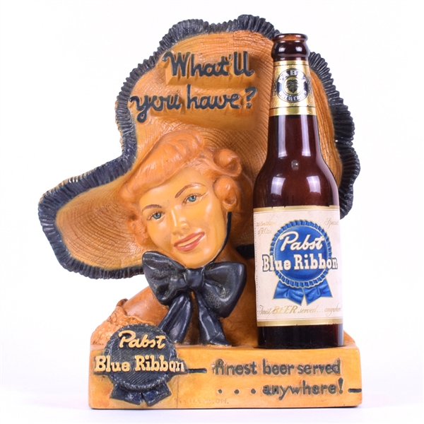 Pabst Blue Ribbon 1950s Chalkware Back Bar Statue DORIS DAY?