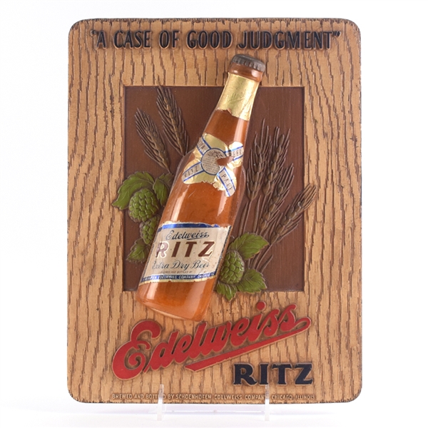 Edelweiss Ritz Beer 1940s 3-D Composition Sign SCARCE