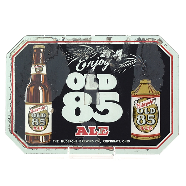 Old 85 Ale Hudepohl 1950s Reverse Painted Sign