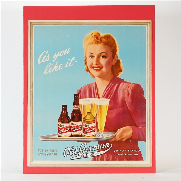 Old German Beer As You Like It Cone Top Cardboard Sign