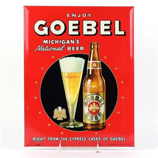 Goebel Beer 1950s Tin-Over-Cardboard Sign ABOUT NEAR MINT