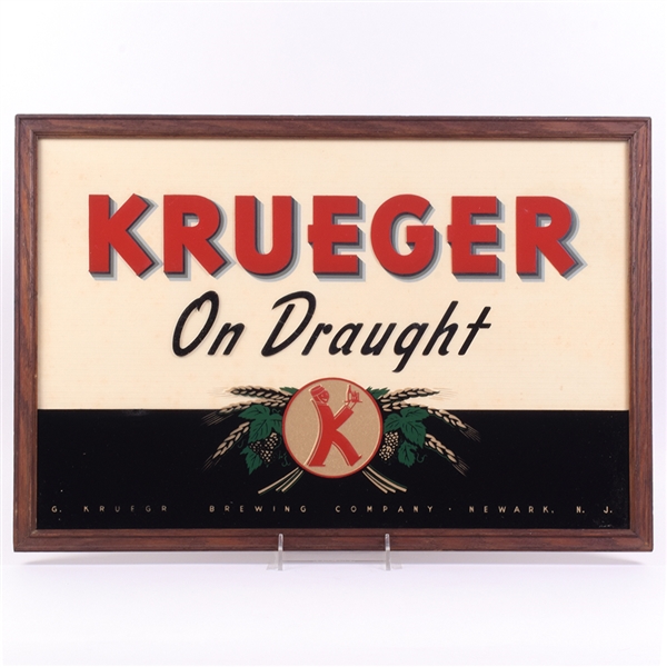 Krueger On Draught 1940s Reverse Painted Glass Sign