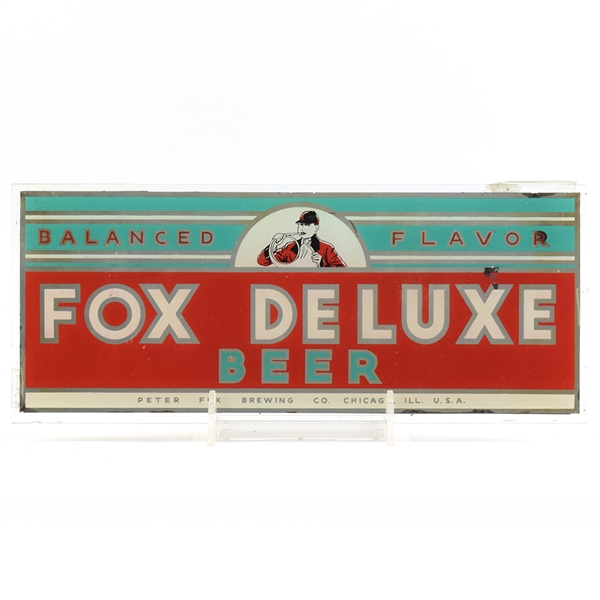 Fox De Luxe Beer Reverse Painted 1930s Glass Easel Sign