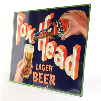 Fox Head Beer 1930s Embossed Tin Sign WOW