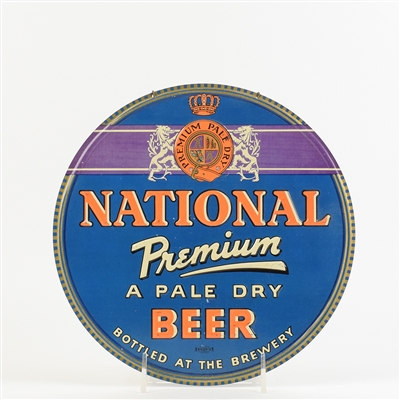 National Premium Beer 1930s Embossed Round Tin Sign