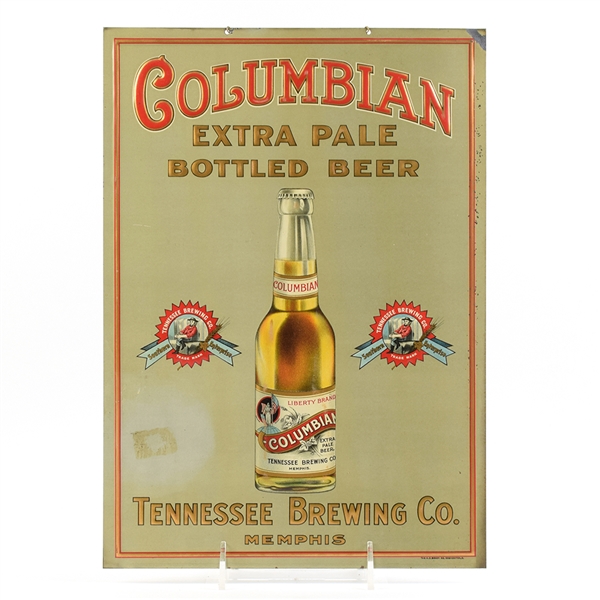 Tennessee Brewing Columbian Beer Pre-Pro Embossed Tin Sign