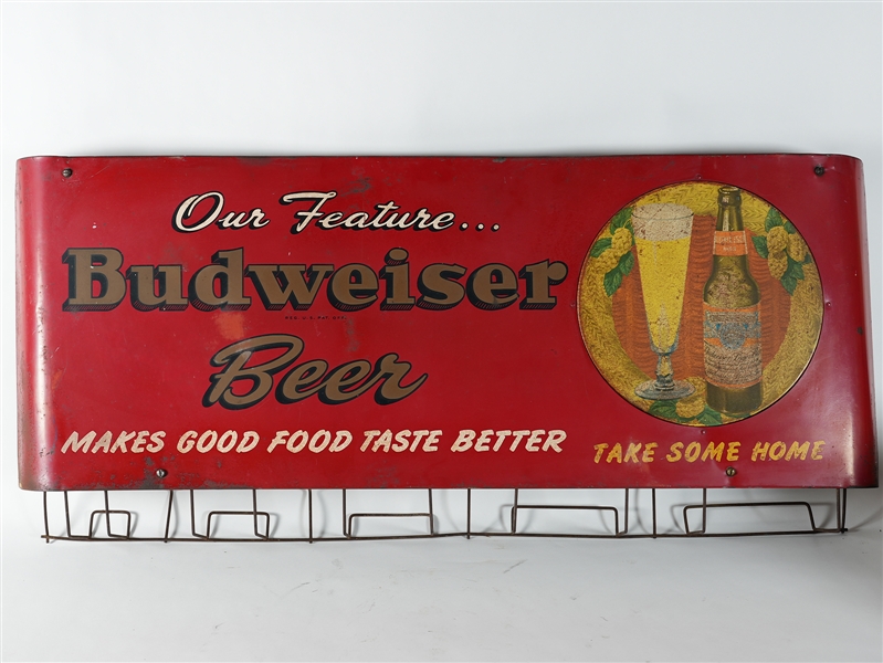 Lot Detail Budweiser Beer Curved Tin POP Display Rack