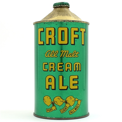 Croft All Malt Ale Quart Cone Top RARE THIS CLEAN 205-18