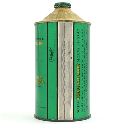 Croft All Malt Ale Quart Cone Top RARE THIS CLEAN 205-18
