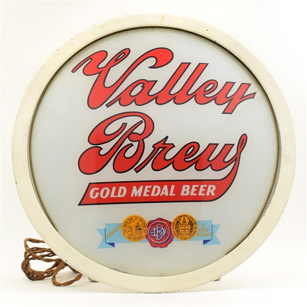 Valley Brew Beer 1940s Reverse Painted Glass Saucer Illuminated Sign