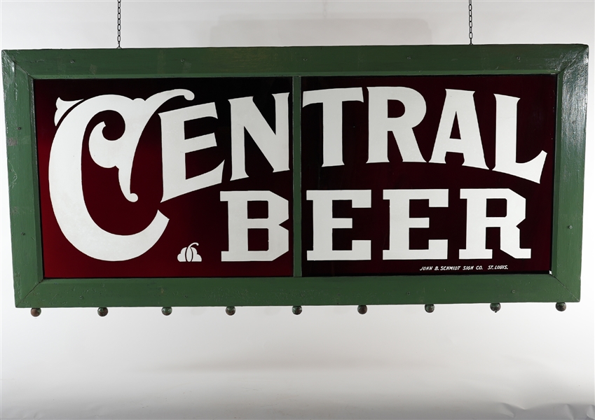 Central Beer Etched Ruby Red Glass Transom Sign