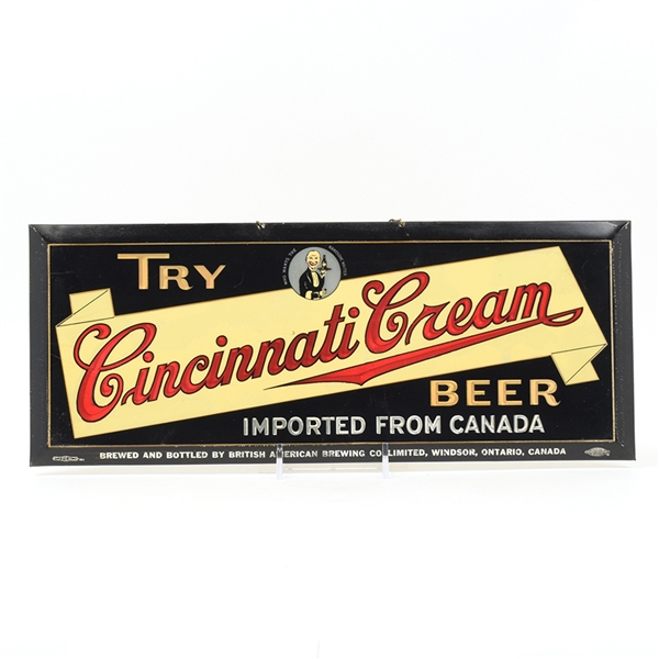 Cincinnati Cream Beer 1930s Canadian Tin Over Cardboard Sign