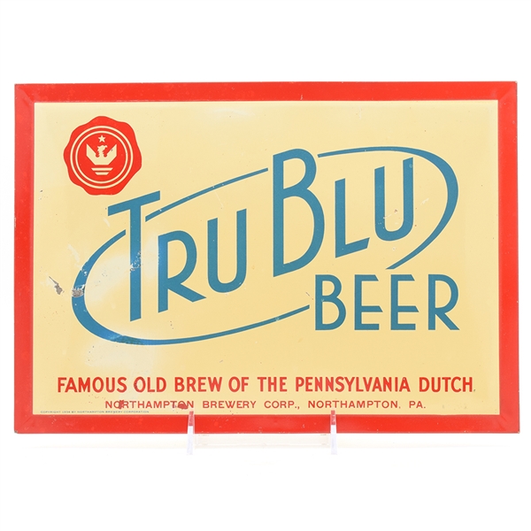 Tru Blu Beer 1930s Tin-Over-Cardboard Sign