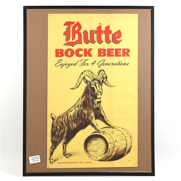 Butte Bock Beer 1940s Paper Lithographed Sign