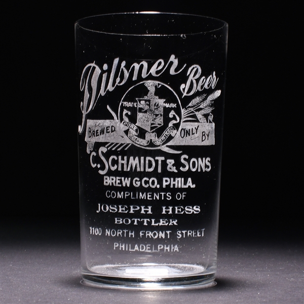 C Schmidt and Sons Jos Hess Bottler Pre-Prohibition Etched Drinking Glass
