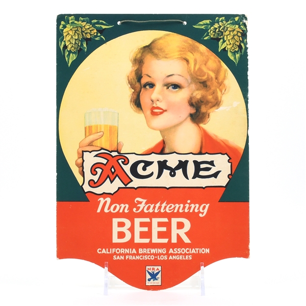 Acme Beer 1930s Cardboard Sign