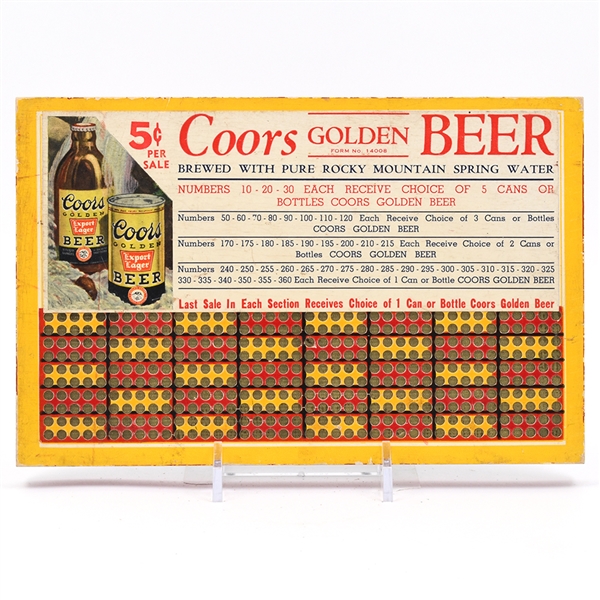 Coors Beer 1930s Punch Board
