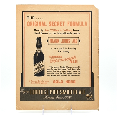 Eldredge Portsmouth Ale 1930s Easel Backed Cardboard Sign RARE