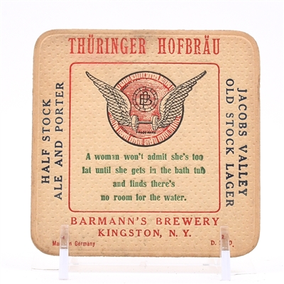 Barmanns Brewery Thuringer Hofbrau 1930s Coaster WOMAN WONT ADMIT