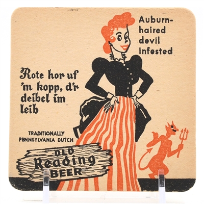 Old Reading Beer 1940s Square Coaster AUBURN-HAIRED DEVIL