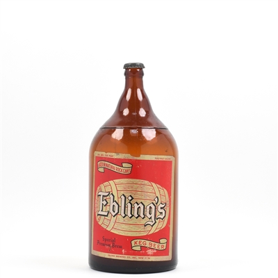 Eblings Keg Beer 1940s Half Gallon Picnic Bottle