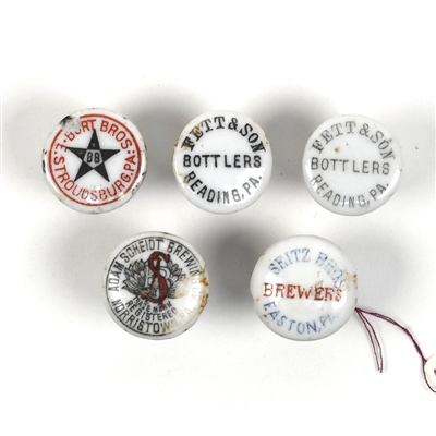 Pennsylvania Ceramic Pre-Prohibition Bottle Stoppers Lot of 5