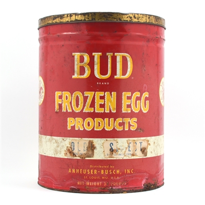 Bud Frozen Egg Products Large Prohibition Era Tin Anheuser-Busch