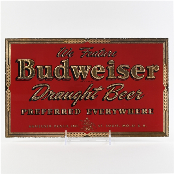 Budweiser Draught Beer 1930s Reverse-Painted Glass Sign