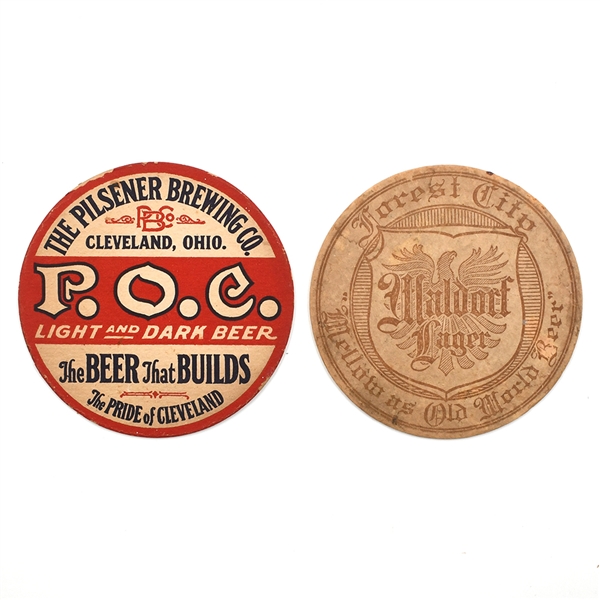 Cleveland 1930s Beer Coasters Lot of 2 Different