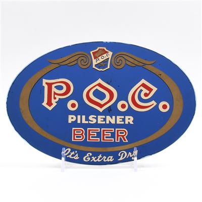 POC Beer 1940s Oval Reverse-Painted Glass Mirrored Sign
