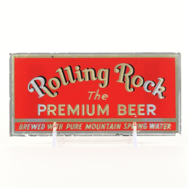 Rolling Rock Beer 1940s Small Reverse-Painted Glass Sign SCARCE
