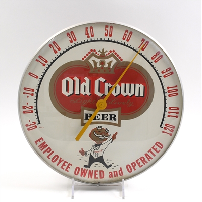 Old Crown Beer 1950s Thermometer Featuring Crownie