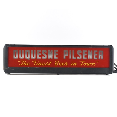 Duquesne Pilsener Beer 1940s Reverse-Painted Glass Illuminated Sign