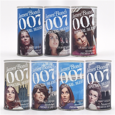 James Bond 007 Pull Tabs WHITE STRIPE VERSION COMPLETE SET OF 7 CANS SUBJECT TO LOTS 279-285