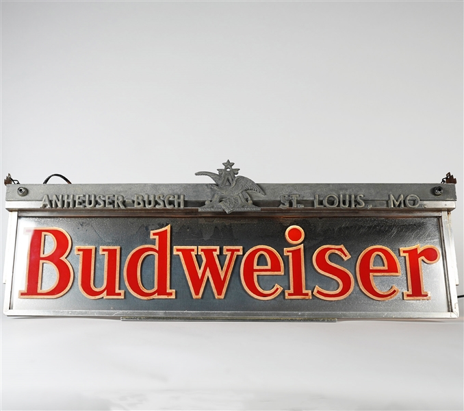 Budweiser Hanging Metal-Backed ROG 2 Sided Illuminated Sign RARE