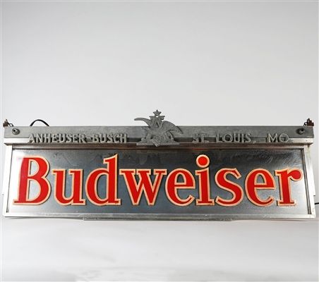 Budweiser Hanging Metal-Backed ROG 2 Sided Illuminated Sign RARE