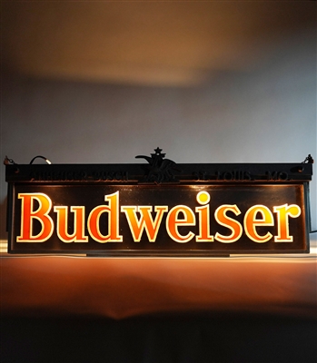 Budweiser Hanging Metal-Backed ROG 2 Sided Illuminated Sign RARE