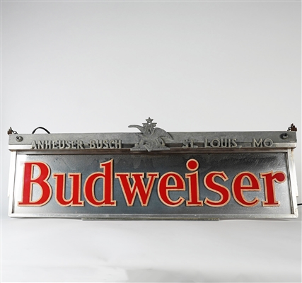 Budweiser Hanging Metal-Backed ROG 2 Sided Illuminated Sign RARE