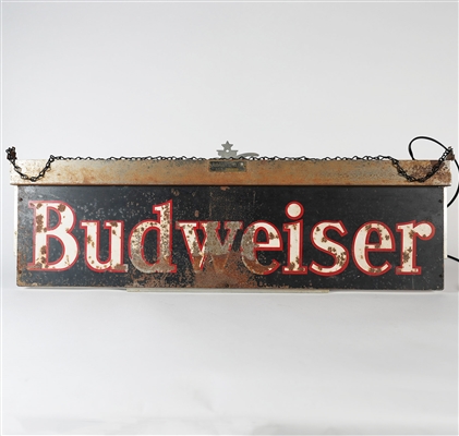 Budweiser Hanging Metal-Backed ROG 2 Sided Illuminated Sign RARE