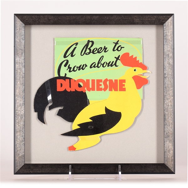 Duquesne 1930s Die Cut Cardboard Sign A BEER TO CROW ABOUT